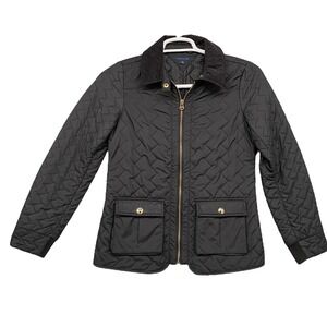 Tommy Hilfiger Black‎ Quilted Jacket, Corduroy Collar, Gold Zip, Size S